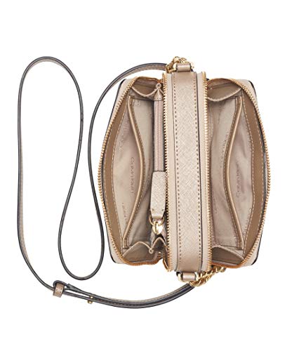 Calvin Klein Marybelle Saffiano Double Zip Organizational Crossbody, Metallic Taupe