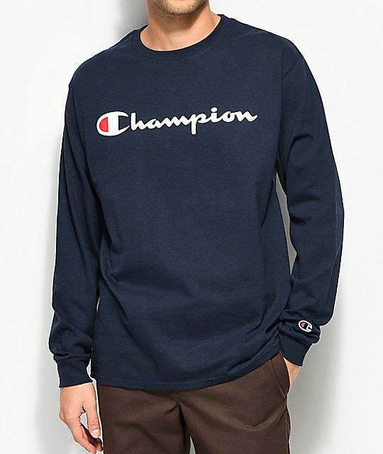 CHAMPION CREW NECK LONG SLEEVE LOGO Navy