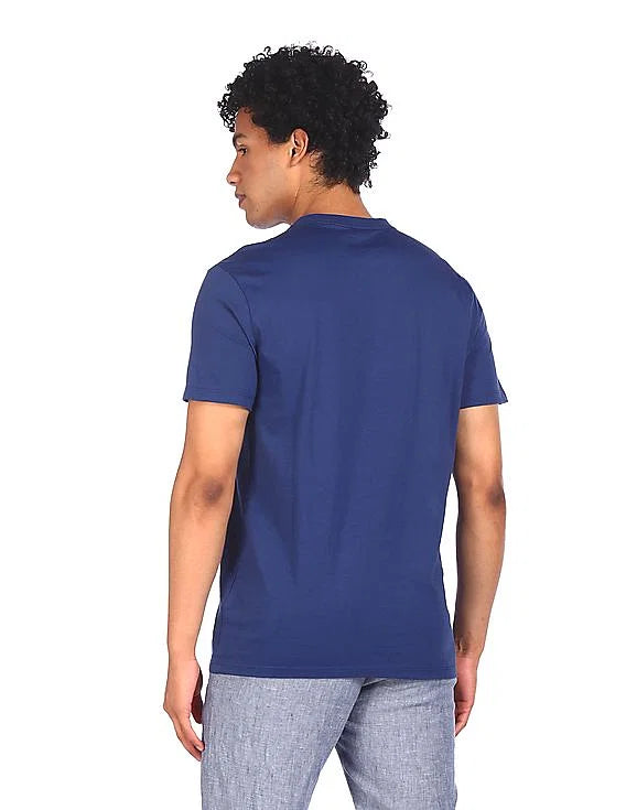 CALVIN KLEIN Men Blue Crew Neck Brand Print T-Shirt