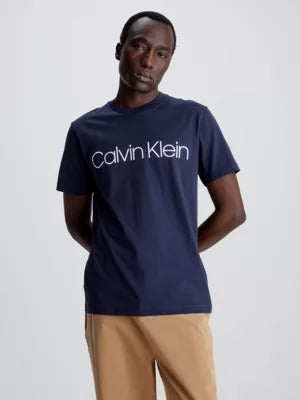 CALVIN KLEIN CARBON NAVY BRUSH LOGO T-SHIRT