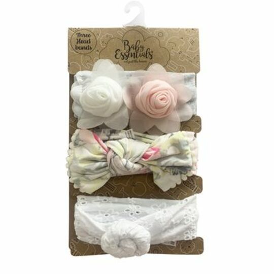 BABY ESSENTIALS SET OF 3 DIFFERENT WHITE HEADBANDS
