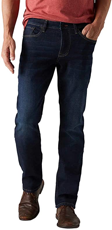 ‏ Weatherproof Vintage 1948 Fleece-Lined Jeans Classic Straight Leg Dark NAVY