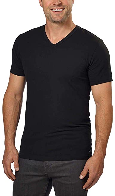 Calvin Klein Men's Cotton Stretch 3 V-Neck T-Shirt-Black