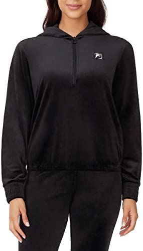 Womens FILA Marlin Black 1/2 Zip Velour Hoodie Jacket