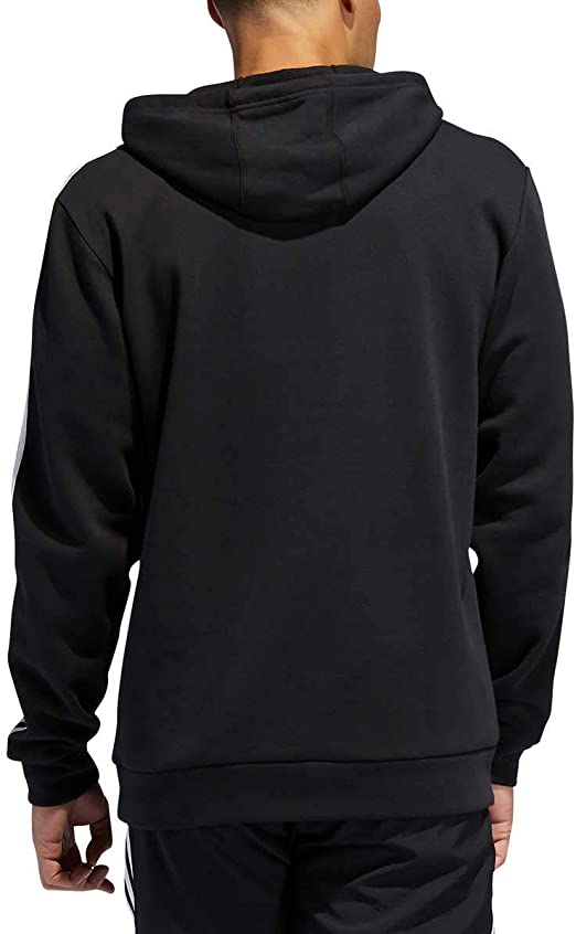Adidas Men's  3-Stripes White Pullover Fleece Hooded Sweatshirt Black