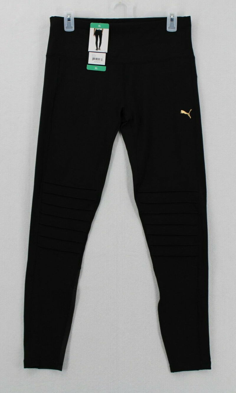 PUMA Moto Tight  Black Womens Active Bottoms Logo Mesh Panel