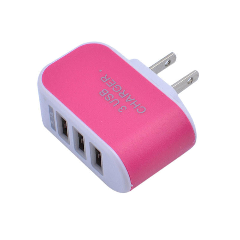 3 Hole Head USB Charger Wall Charger 3.1A Universal Charging Head for iOS Androids Phones pink