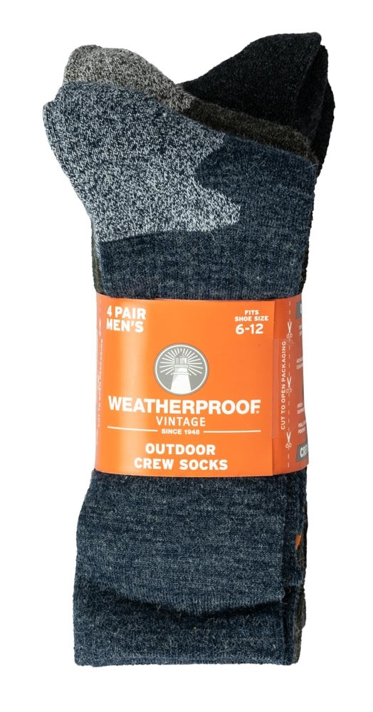 Weatherproof Men’s Outdoor Wool Blend Crew Sock 4 Pair