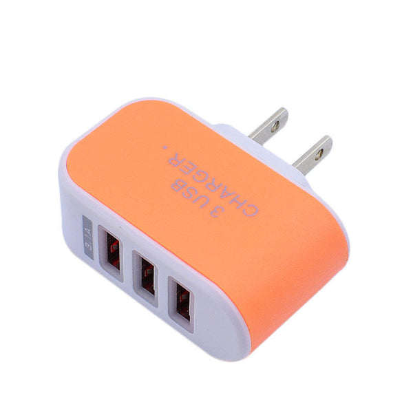 3 Hole Head USB Charger Wall Charger 3.1A Universal Charging Head for iOS Androids Phones orng