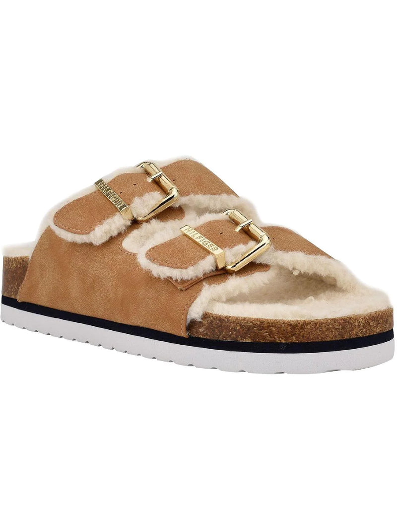 Tommy Hilfiger - Bonia Womens Faux Fur Open Toe Slide Sandals