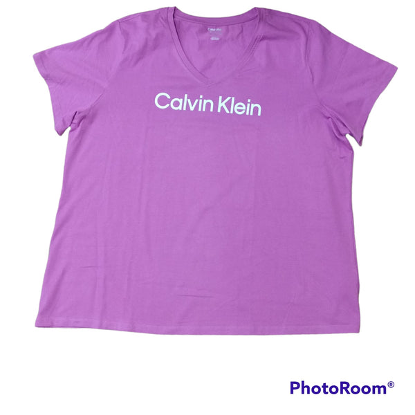 Calvin Klein Monogram V-Neck Logo-Print T-Shirt for Women