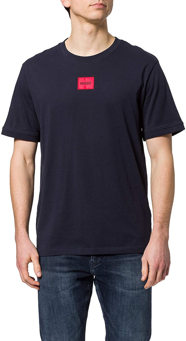 HUGO Diragolino Red Patch Logo T-Shirt - Dark Blue