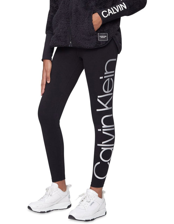 Calvin Jumbo Logo High Waist Full Length Legging -silver logo side