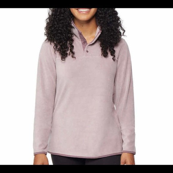 32 Degrees Ladies' Button Snap Fleece Pullover Dusted Plum
