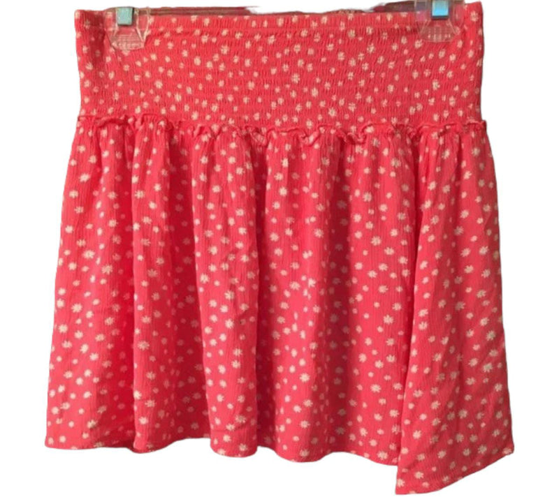 Coral with White Dots~Smocked Waist SKIRT~ Women's PLUS ~NEW w/tags