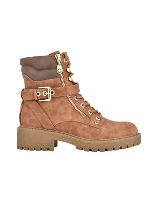 G By Guess GBG Los Angeles Salma Brown Tan Combat Boots Zip Lace Up