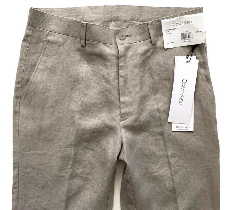 Calvin Klein Men's Ck Slim Fit Solid Linen 4-pocket Pants Grey