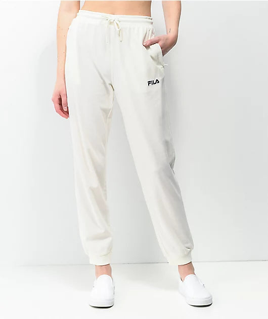 Fila White High Waisted Fleece Ankle Jogger Pant Sweatpants Women's