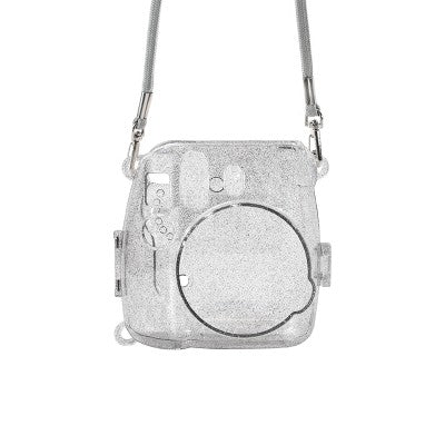 ATNY Instax Instant Camera Hard Shell Case with Adjustable Strap - Silver Glitter