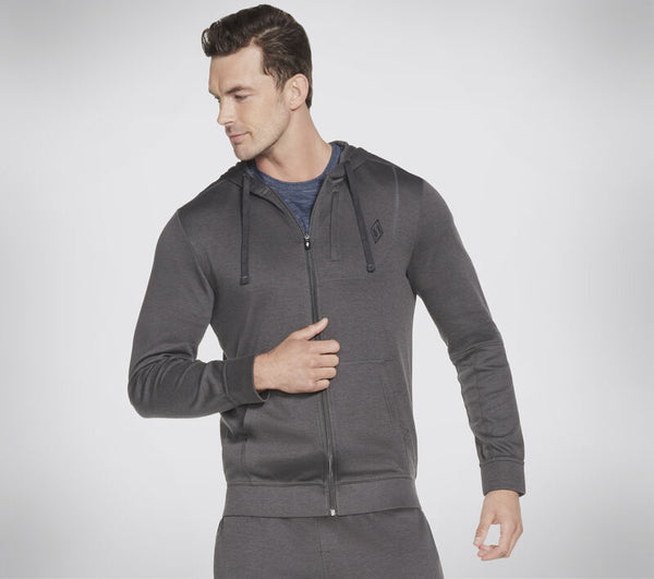 Skechers Men Go Lounge Full Zip Hoodie Knit Jacket Charcoal