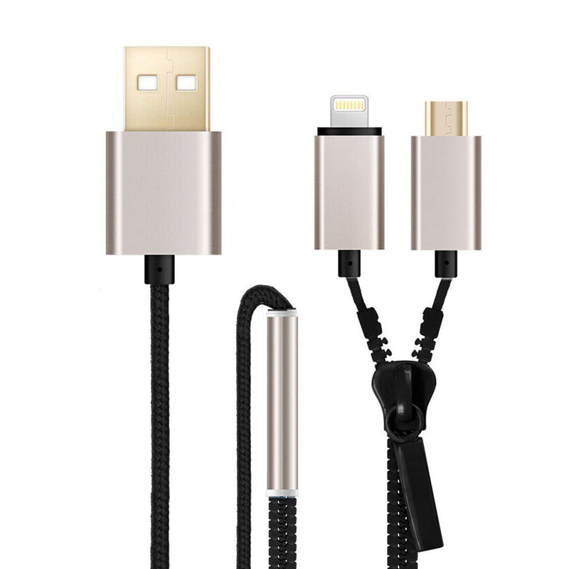 Metal Zipper 2 in 1 USB Data Sync Charger Cable