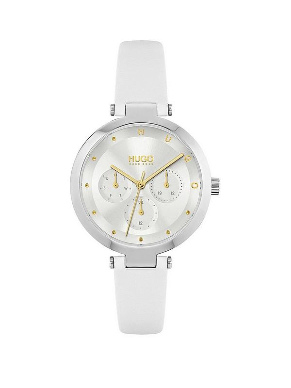 HUGO #HOPE MULTI Silver White Dial and White Leather Strap Ladies Watch