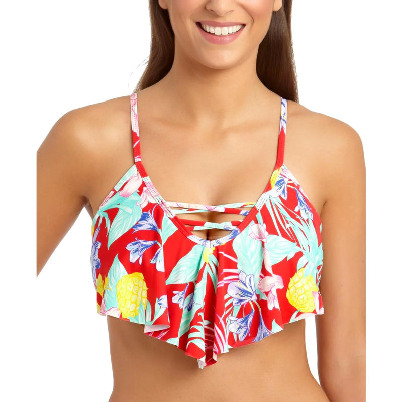 CALIFORNIA WAVES WOMENS BRALETTE FLORAL SWIM TOP SEPARATES