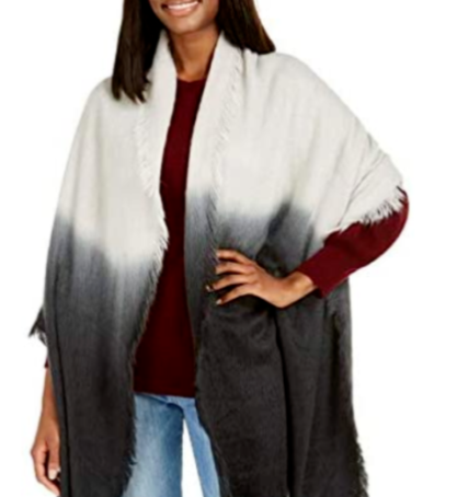 DKNY Large Woven Ombre Scarf Wrap Shawl Grey/Charcoal