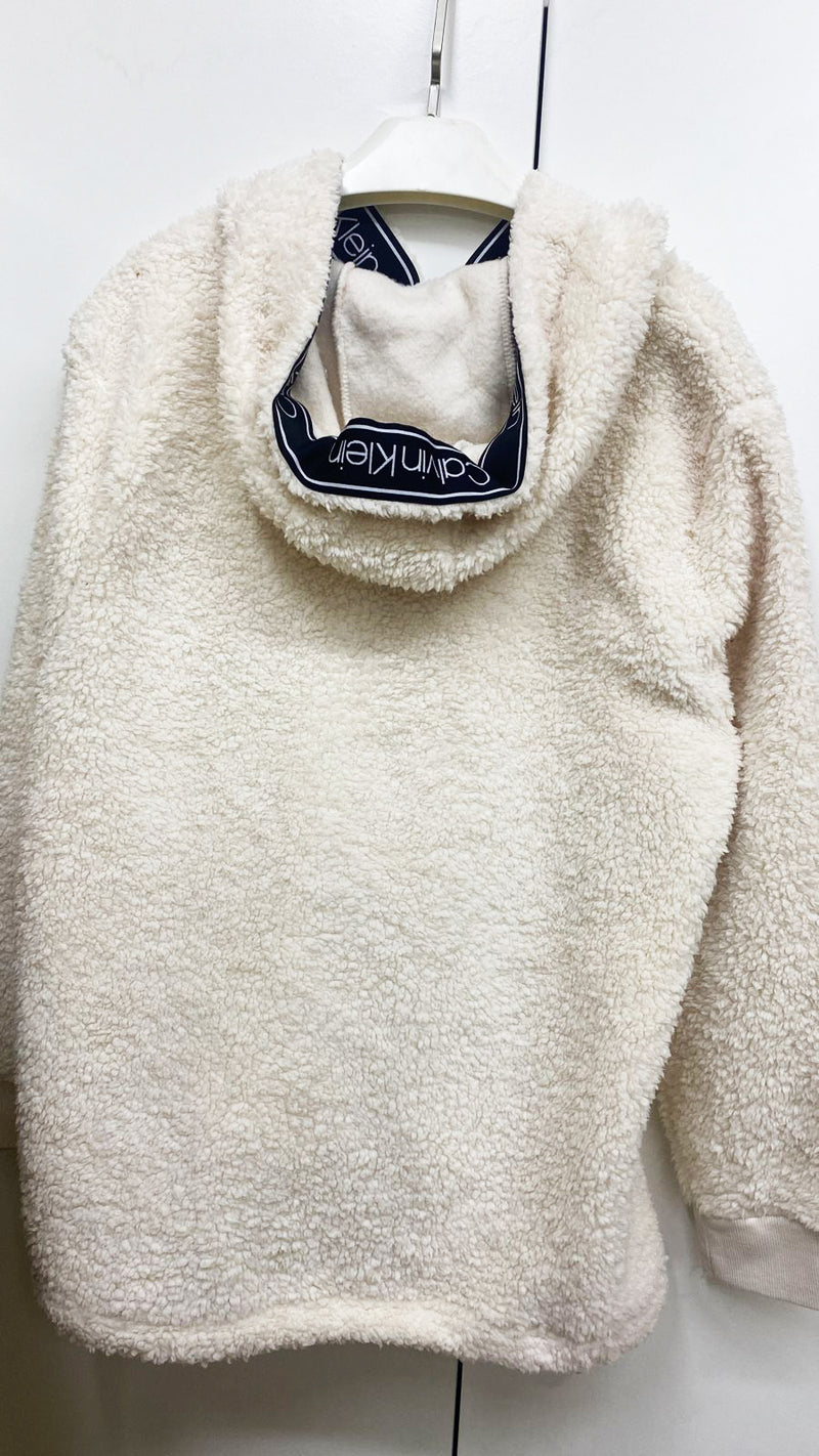 Calvin Klein White sherpa teddy bear half zip pullover