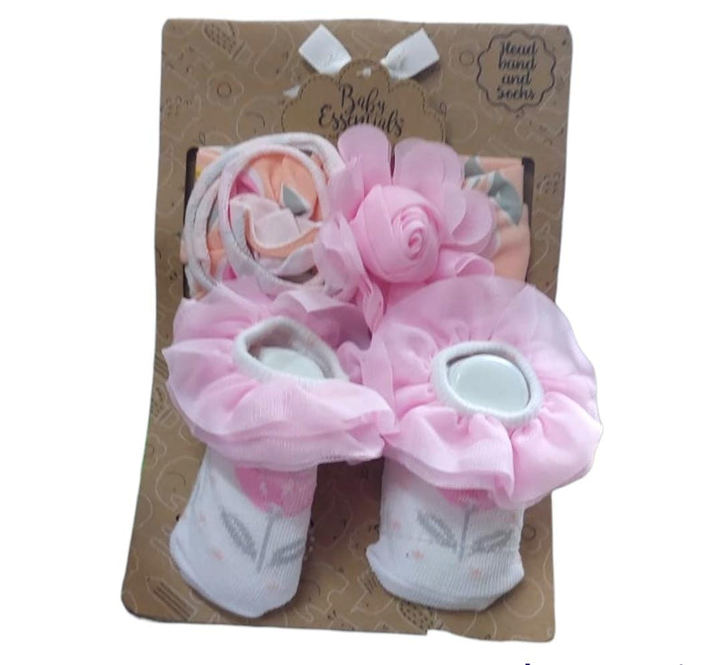 Baby Essentials Baby Girls PINK Floral Bow and Socks Set