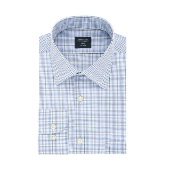 Arrow Men’s Fitted Spread-Collar Non-iron Dress Shirt Dress Shirt Blue Hawaii - M - Men Dress Shirt