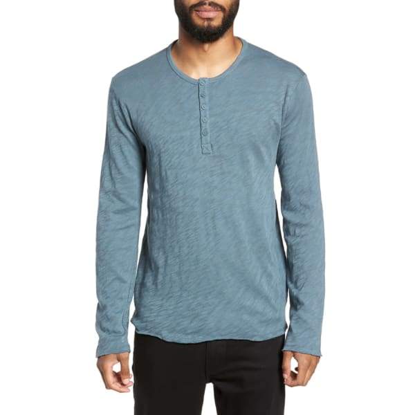 ATM ANTHONY THOMAS MELILLO Raw Edge Henley In Storm - L - Men Sweather Hoodie Pullover