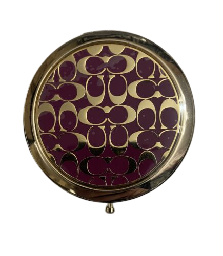 Coach Logo Signature Round Compact Mirror in Berry & Gold
