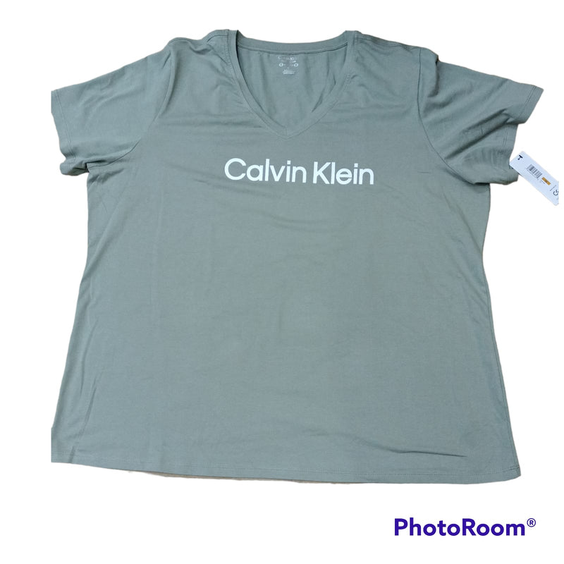 Calvin Klein Monogram V-Neck Logo-Print T-Shirt for Women