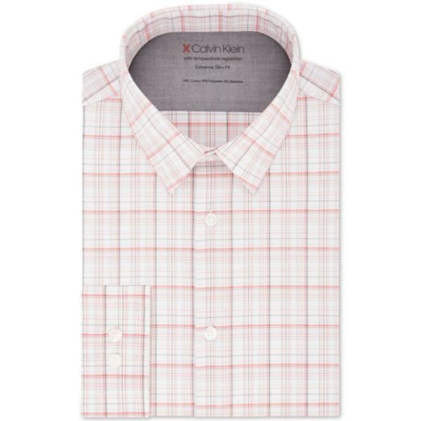 Calvin Klein Mens Extra Slim Fit Check Dress Shirt Red Multi - Men Dress Shirt