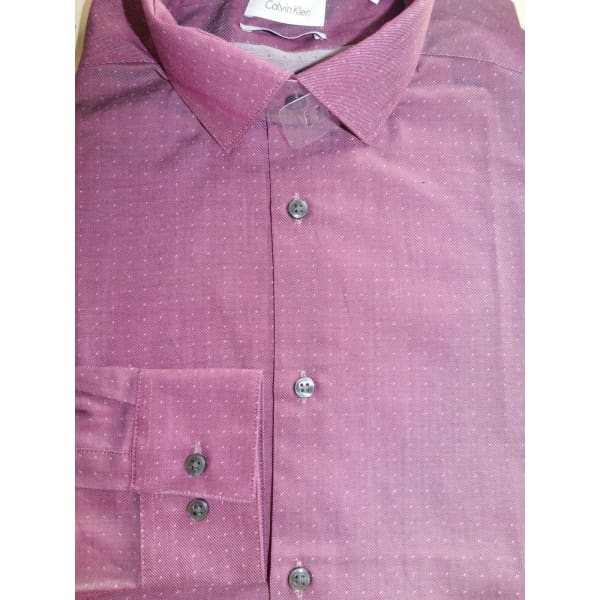 Calvin Klein Slim Fit Stretch Wrinkle Free Dress Shirt Mauve - M - Men Dress Shirt