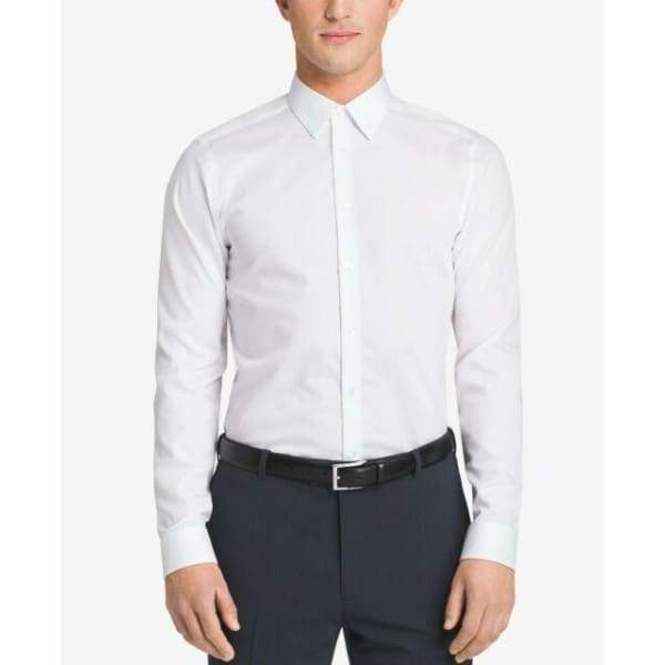 Calvin Klein White Slim Fit Men Dress Shirt Performance - M - Men Dress Shirt