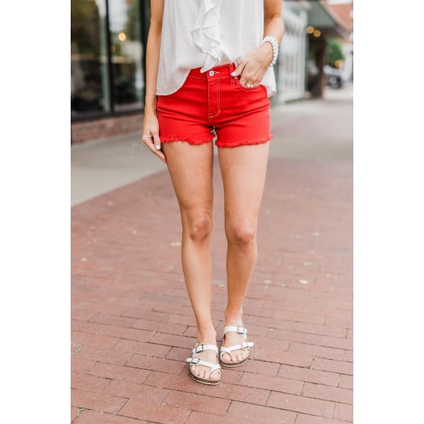 Celebrity Pink Women’s High Rise Frayed Hem Shorts red - Woman Short