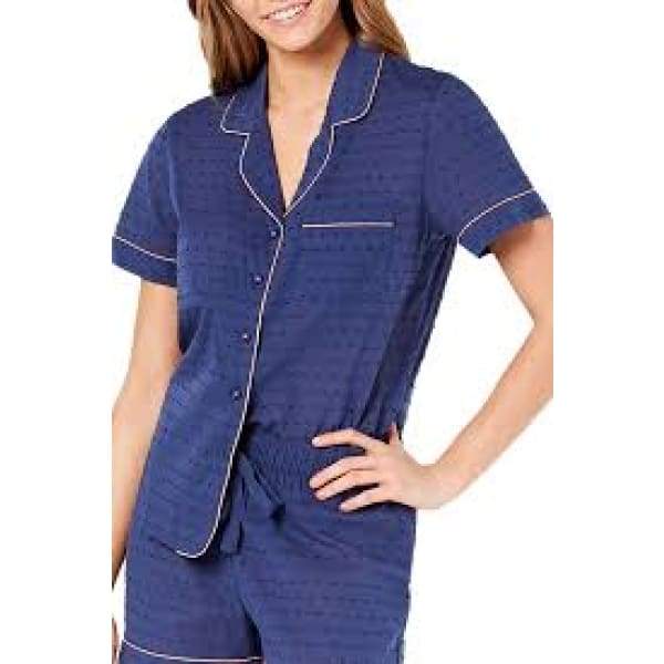 CheapUndies Charter Club Notch Collar Cotton Pajama Top in Shark Ey - XL - Sleepwear