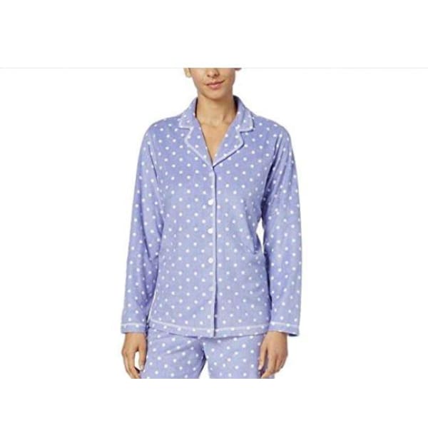 Charter Club Notch Collar Pajama Top in Mini Check Dot - Sleepwear