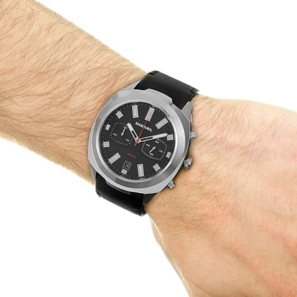 Diesel Men’s Tumbler Chronograph Black Leather Watch DZ4499 - Watch