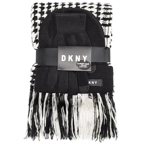 DKNY 3-Pc. Hat Gloves & Hounds tooth Scarf Set - Scarf