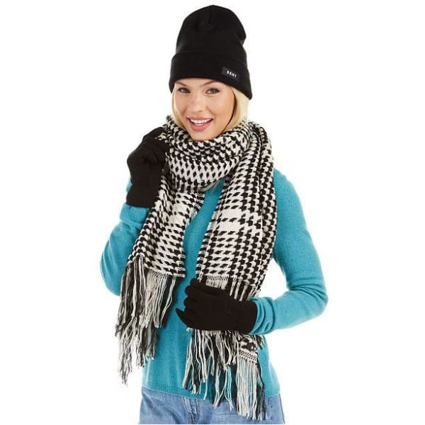 DKNY 3-Pc. Hat Gloves & Hounds tooth Scarf Set - Scarf