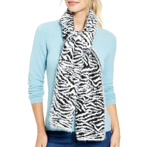 DKNY animal zebra print fuzzy woven women’s winter scarf - BLACK/WHITE - Scarf