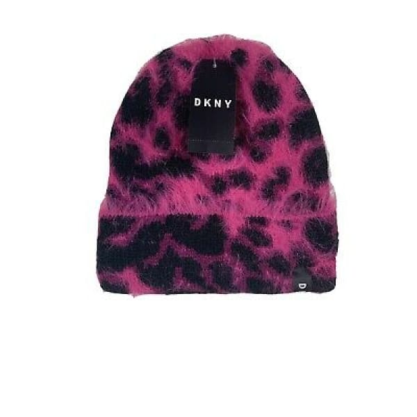 DKNY Fuzzy Animal Print Beanie Knit Hat Leopard Print - Hat