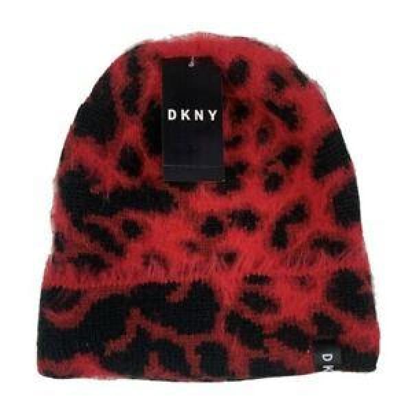 DKNY Fuzzy Animal Print Beanie Knit Hat Leopard Print - Hat