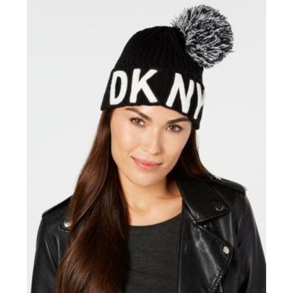 Dkny Logo-Patch Pom Pom Beanie Hat - Hat