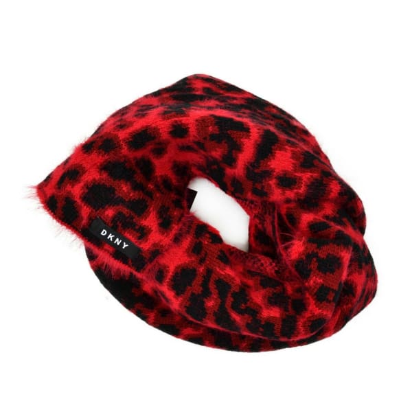 DKNY Winter Fuzzy Animal Knit Rectangle Scarf Red Black - Scarf