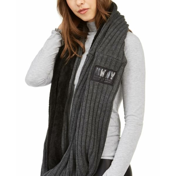 DKNY Womens Fleece Line Knit Infinity Scarf Grey - Scarf