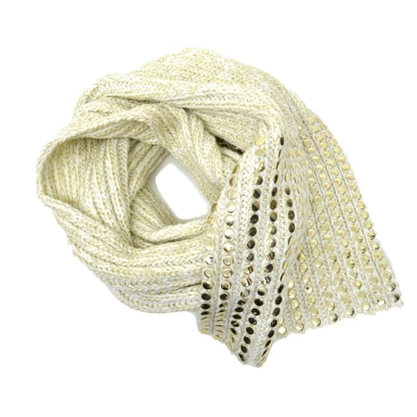 DKNY Women’s Knit Scarf Chunky Knit Beige Gold Thread Studded Acrylic Blend - Scarf